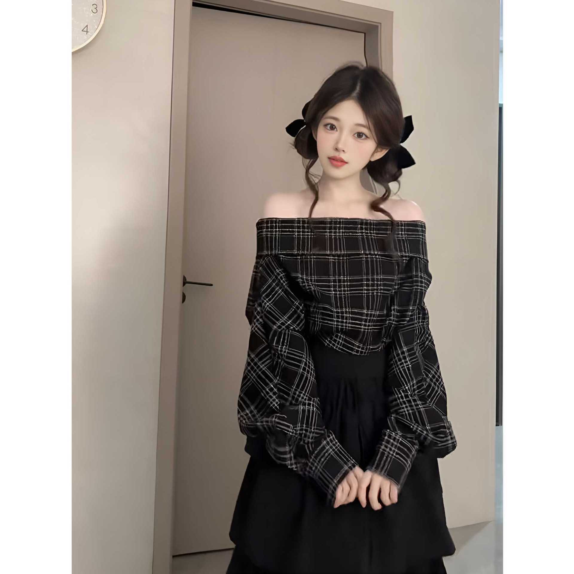 衣装 レディース ロング 照合のしるし柄 オフショルダー ティアード 西洋菓子スコート 縛衣装 窈窕たる 好いたらしいめ 窈窕たる 清楚 着痩せ 流行り物 着飾る 好いたらしい 晴れ晴れしい 春 秋 A