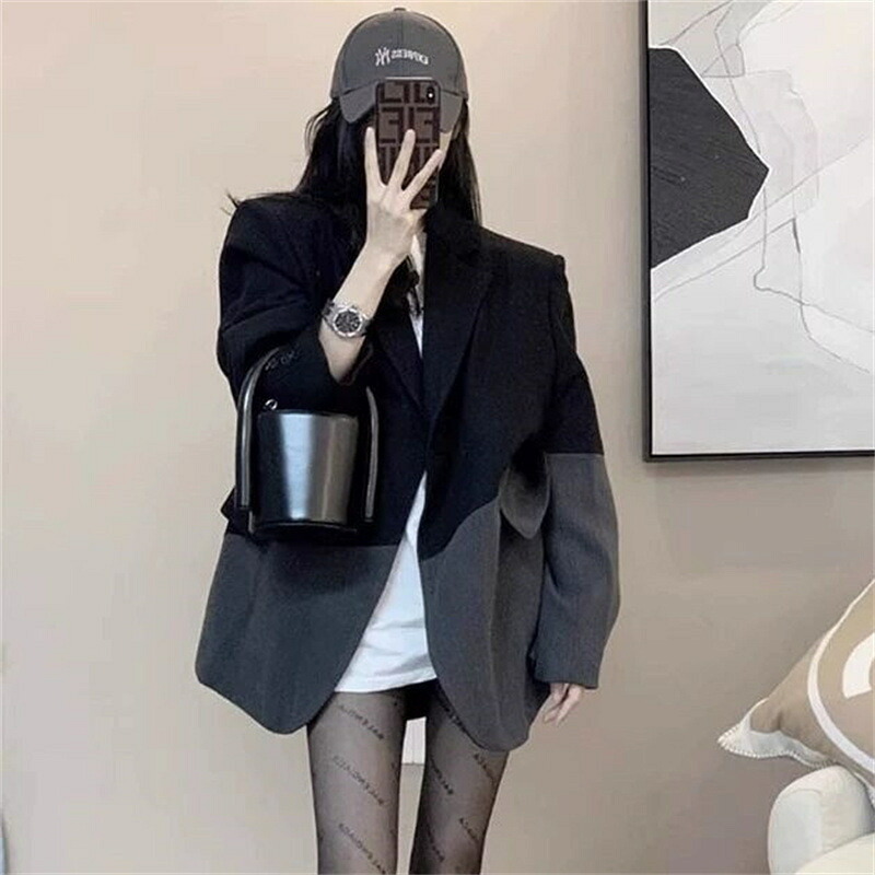 テーラードジャケット レディース オーバーサイズ バイカラー 切り替え ジャケット 春 秋 アウター ビッグシルエット ゆったり きれいめ カジュアル モード系 ファッション 通勤 オフィス フォーマ