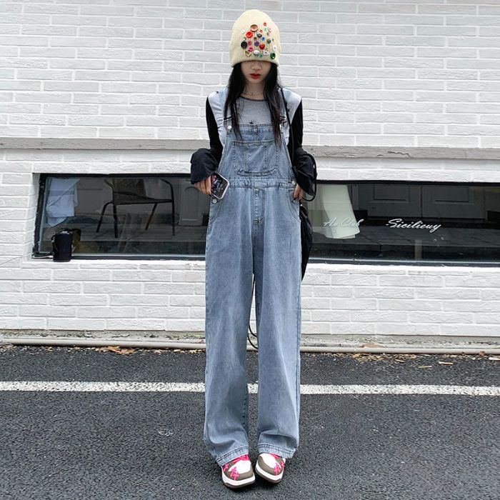 サロペット レディース オーバーオール デニム ワイドパンツ ストレート ゆるシルエット ファッション 部屋着 カジュアル 吊りズボン ワークパンツ 作業着 春 秋 オールシーズン ゆったり 体型カバ