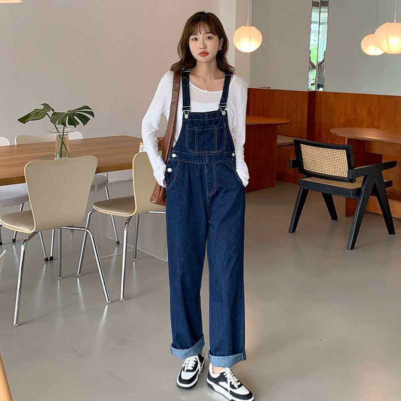 デニム サロペット レディース オーバーオール ジーンズ ワイドパンツ ストレート ゆったり レトロ ファッション オールインワン 大人 カジュアル ワークパンツ 体型カバー ロングパンツ 春 夏 秋