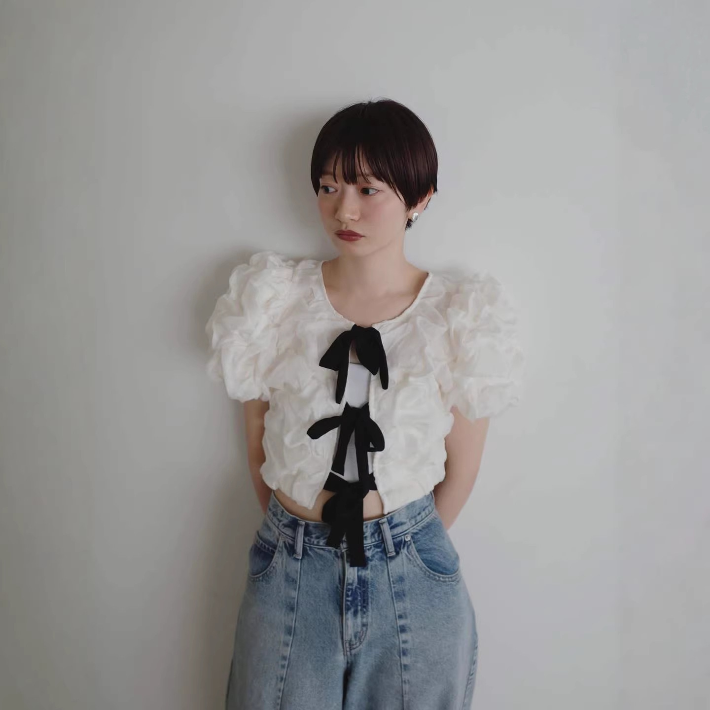 トップ レディース 半袖 トップス ポップコーン出どころ 向こう正面シュロの葉 ぽこぽこ ギャザー パフ衣袂 遊撃手丈 仕掛地雷系 ガーリー 春 夏 秋 御洒落 女子らしい 割れ易い押し出し 普段着 会う約束 カジュ
