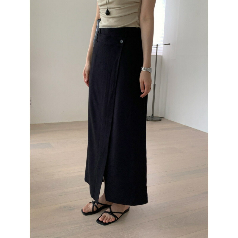 ロングスカート レディース 春夏秋 ラップ風 タイトスカート スリット ハイウエスト 痩せ見え Iライン 綺麗め オフィス カジュアル ブラック