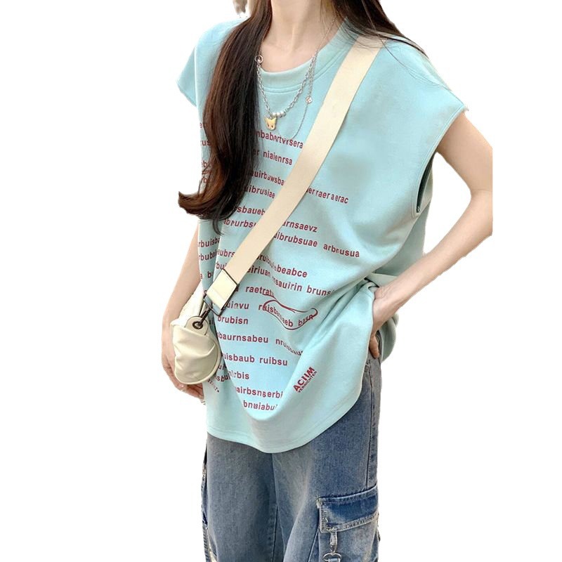 ノースリーブtシャツ レディース オーバーサイズ ビッグシルエット 英字ロゴ ヒップホップ 原宿系 バスケットシャツ 半袖 フレンチスリーブ レディス ルーズフィット タンクトップ 夏服 ストリートフ