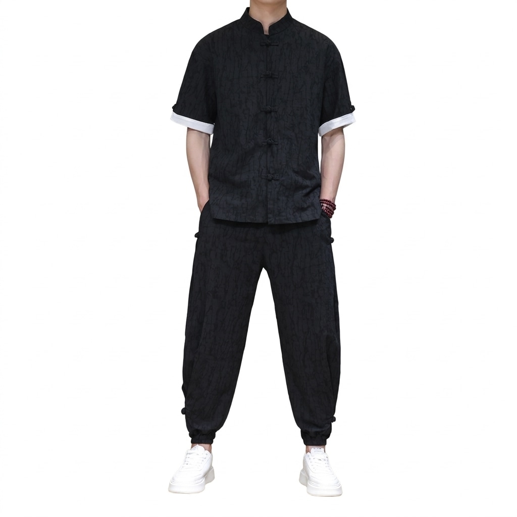 セットアップ チャイナ服 メンズ 上下セット 太極拳服 カンフー ティーシャツ 半袖 トップス サルエルパンツ ズボン 綿麻風 涼しい 通気性 春夏 民族風 カジュアル 無地 ゆったり 快適 部屋着