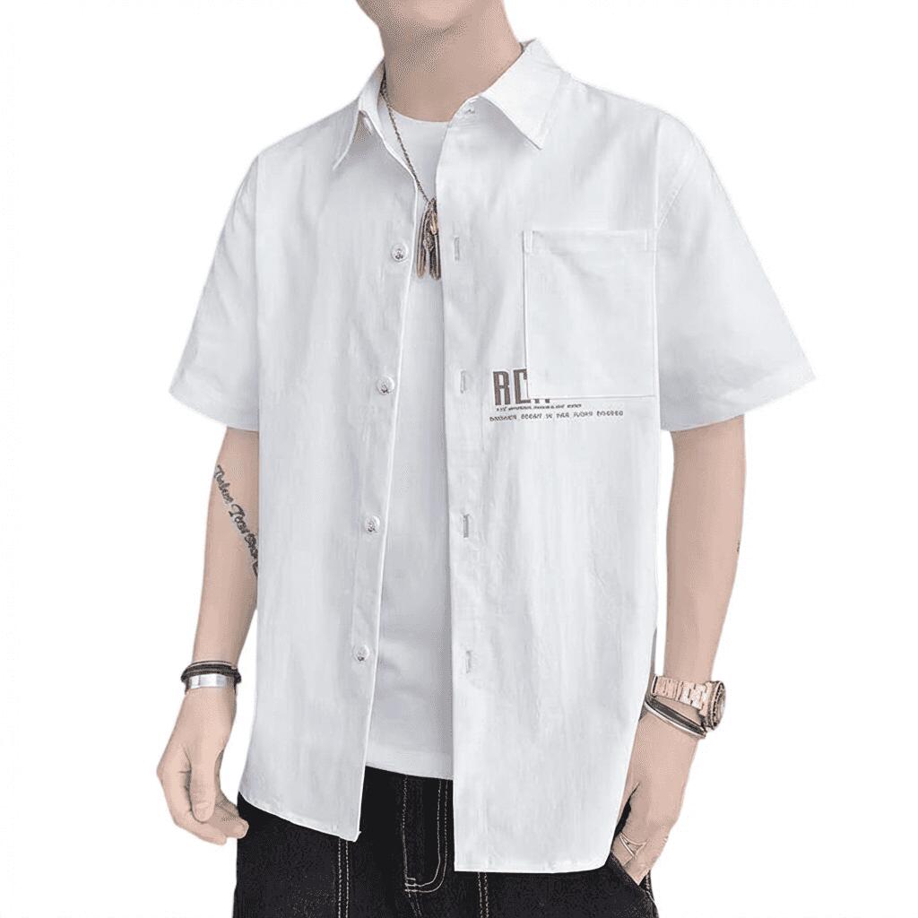 半袖シャツ メンズ カジュアルシャツ 襟付き 夏服 ゆったり ビッグシルエット 涼しい 通気性 軽量 柔らかい ストリート お洒落 トップス 前開き ボタン ワークシャツ 日常 カジュアル