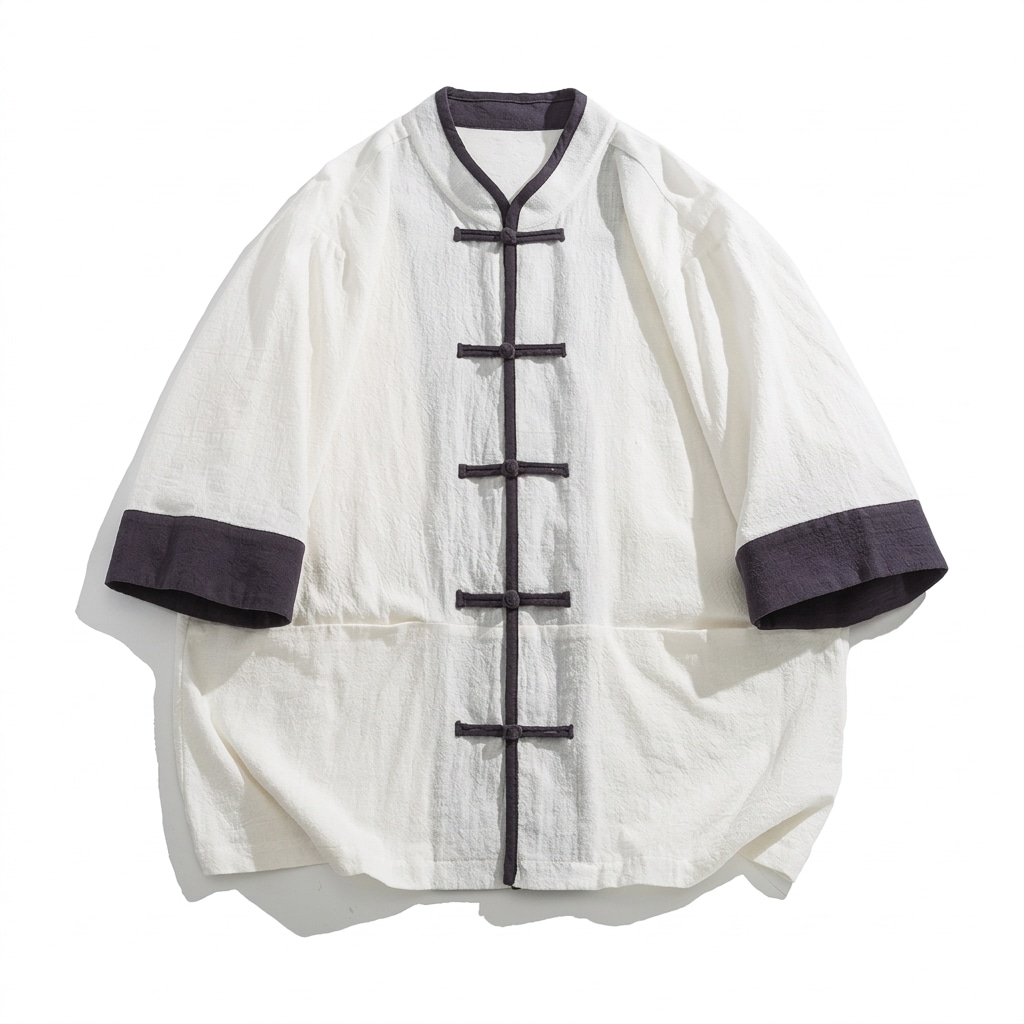 カンフー シャツ メンズ チャイナ服 太極拳 ウェア トップス 中式 立ち襟 七分袖 チャイナボタン 綿麻風 大きいサイズ ゆったり カジュアル レトロ 民族衣装 普段着 涼しい 春 夏 秋｜MEIWALAND