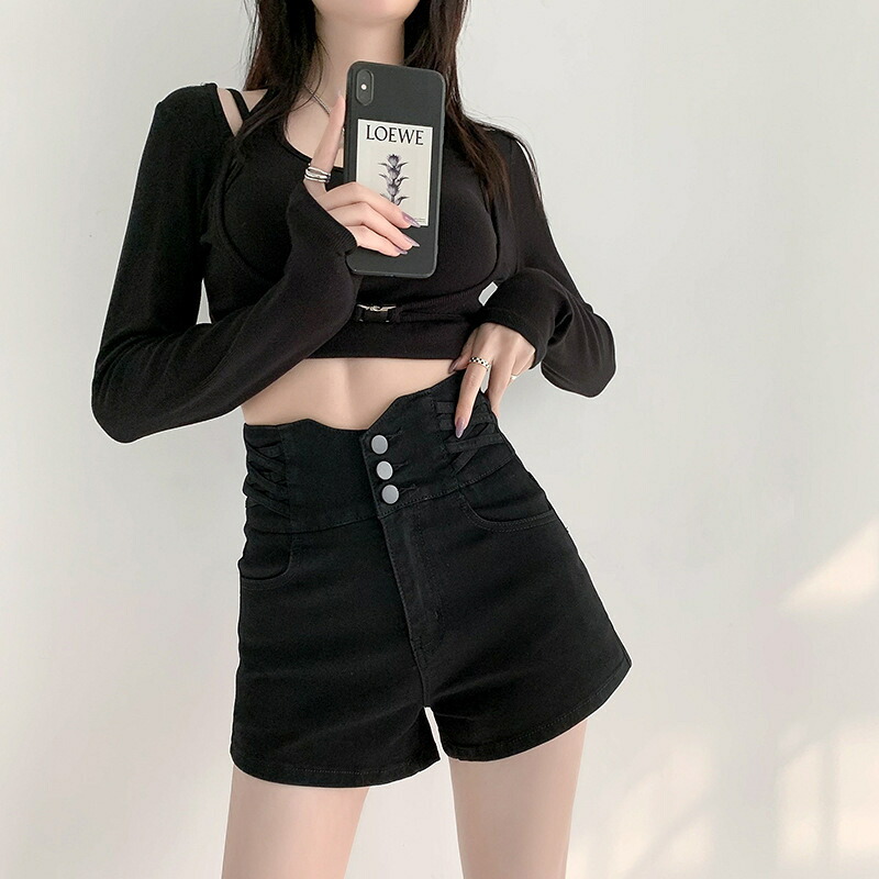 ハイウエスト デニムショートパンツ レディース ショートパンツ 脚長効果 フレア 着痩せ レースアップ カジュアル ホットパンツ 春 夏 秋 婦人 女性用 リボン 細見え 学生 旅行 ビーチ サイドリ