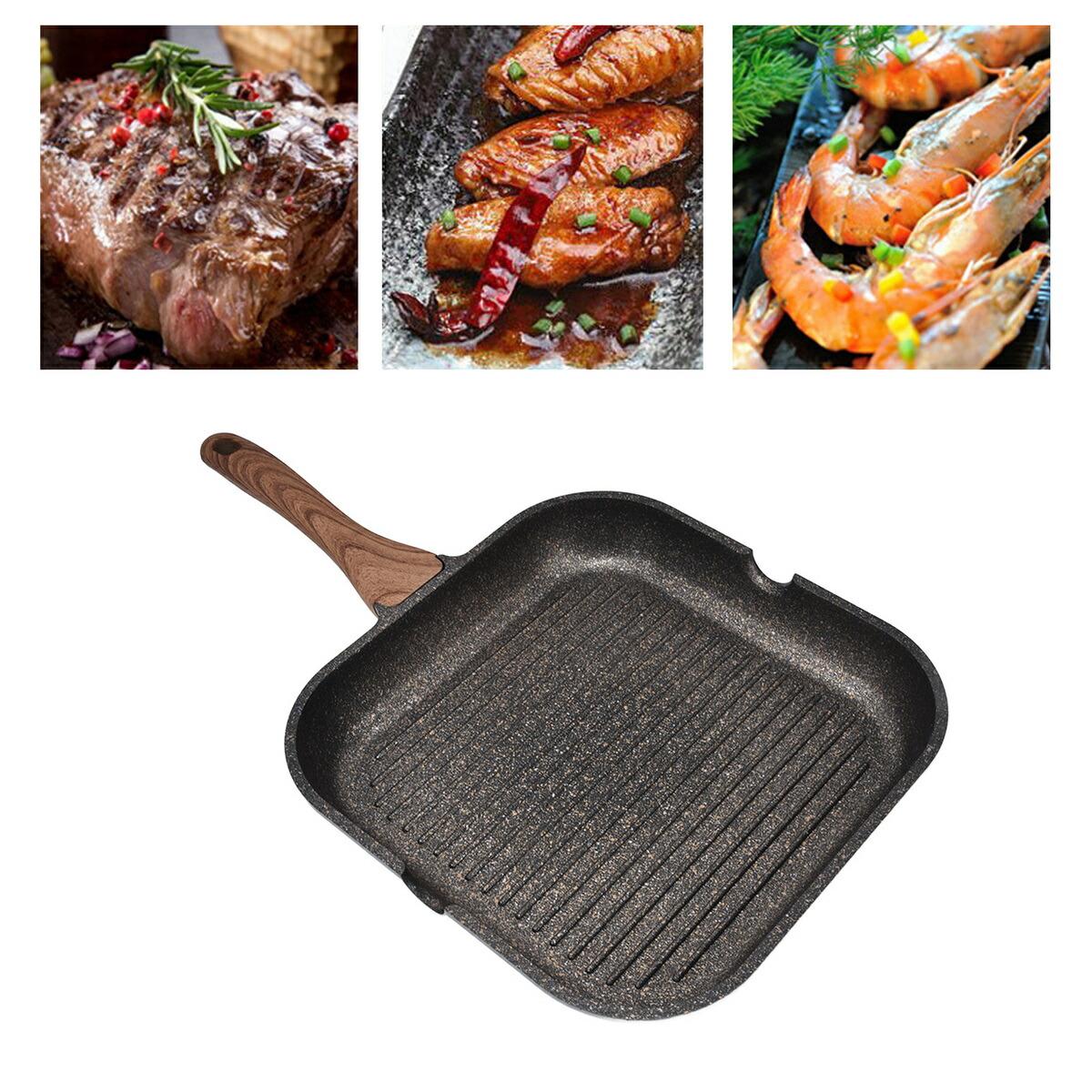 【楽天市場】送料無料 フライパン ステーキ＆グリルパン 肉 オークス 玉子焼き 卵焼き ステーキ用フライパン焼き肉 揚げ物 長方形 木柄付き