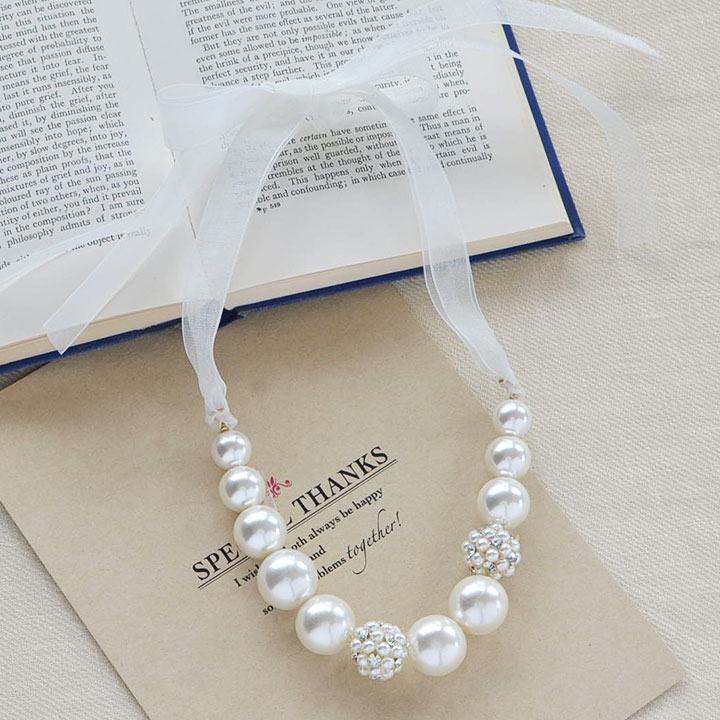 楽天市場 パール リボン ネックレス ホワイト 白 大粒 オーガンジー Ac073 Mekku メック