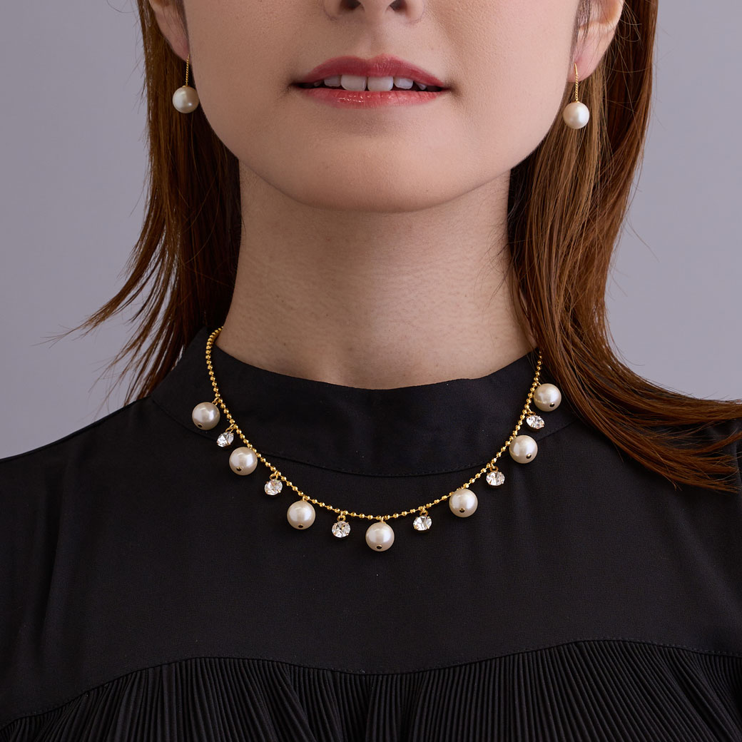 【最大15％OFFクーポン！】ネックレス レディース パールネックレス 日本製 K18GP ストーン パール 結婚式 セレモニー 入学式 卒業式