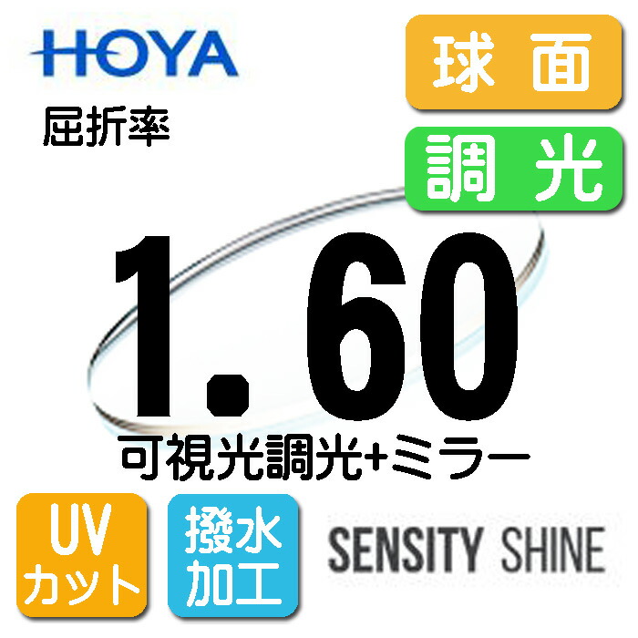 HOYA 可視光調光レンズ ミラーレンズ 薄型レンズ 球面1.60 センシティシャイン　SENSITY SHINE （2枚価格) レンズ交換のみでもOK｜詳細画像
