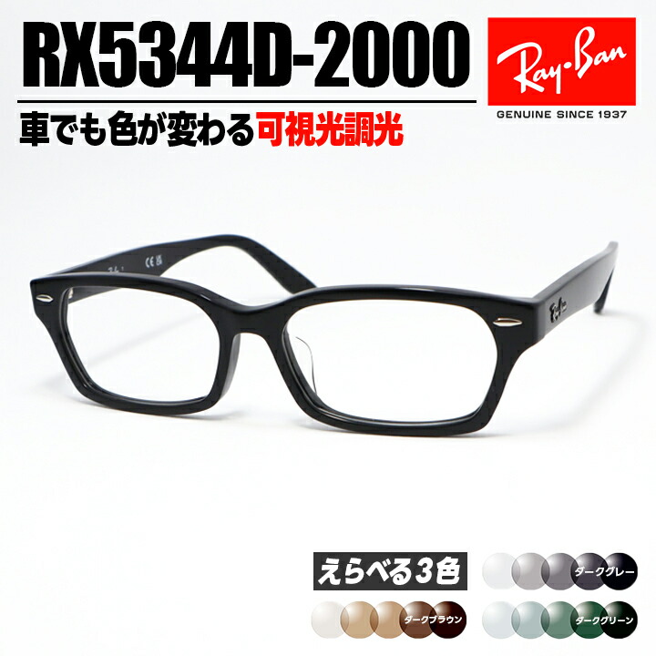 [ Ray-Ban ] レイバン 調光黒眼鏡RX5344D-2000-SUN-1SD RB5344D暗然たる薄墨色/暗然たる赤銅色/暗然たる緑であること色が変わる調光水晶体 メガネ 眼鏡ひな形 アジアン相応う 大きさ55ツヤあり黒いこと 黒 日本国内定め事品