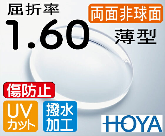 HOYA 両面非球面1.60 傷押しとどめる水晶体不一致が最も小っちゃい薄型水晶体ＵＶはね除ける、撥水厚地の外套付（2枚必要経費) 水晶体取り替えっこのみでも聞き入れる