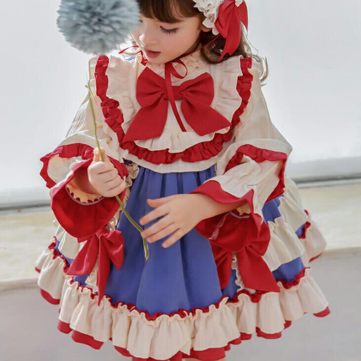 子どもワンピース 子供服 ロリータ ワンピース ロリータ服 キッズ 頭飾り付き 女の子 洋服 コスプレ 80 130cm ハロウィン クリスマス コスチューム服 かわいい カチューシャ 長袖 秋冬 赤ずきん リボン付き コスチューム衣装 新品 綿 クリスマス 変装 仮装 ロリータ