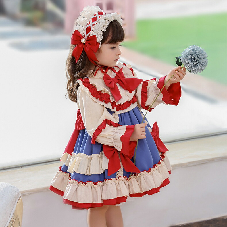 子どもワンピース 子供服 ロリータ ワンピース ロリータ服 キッズ 頭飾り付き 女の子 洋服 コスプレ 80 130cm ハロウィン クリスマス コスチューム服 かわいい カチューシャ 長袖 秋冬 赤ずきん リボン付き コスチューム衣装 新品 綿 クリスマス 変装 仮装 ロリータ