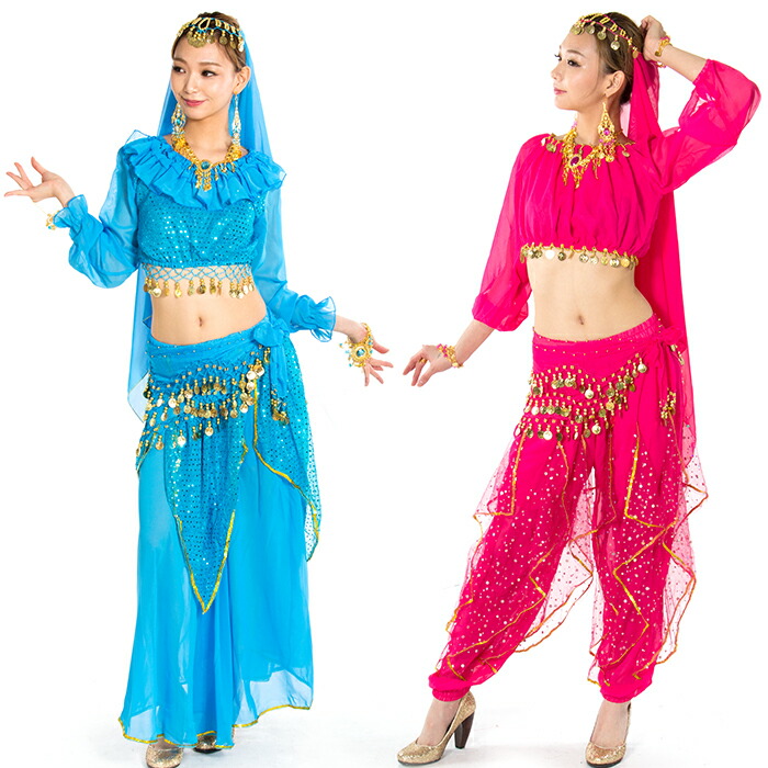 楽天市場 訳あり３点セット 福袋 アラビアン ハロウィン コスプレ ダンス衣装 アラビアン ベリーダンス 6色展開 アラビアンコスチュームセット アウトレット コスプレ衣装 トップス ボトムス ベール ヒップスカーフ 結婚式 余興 0sa Me Me ミーミー
