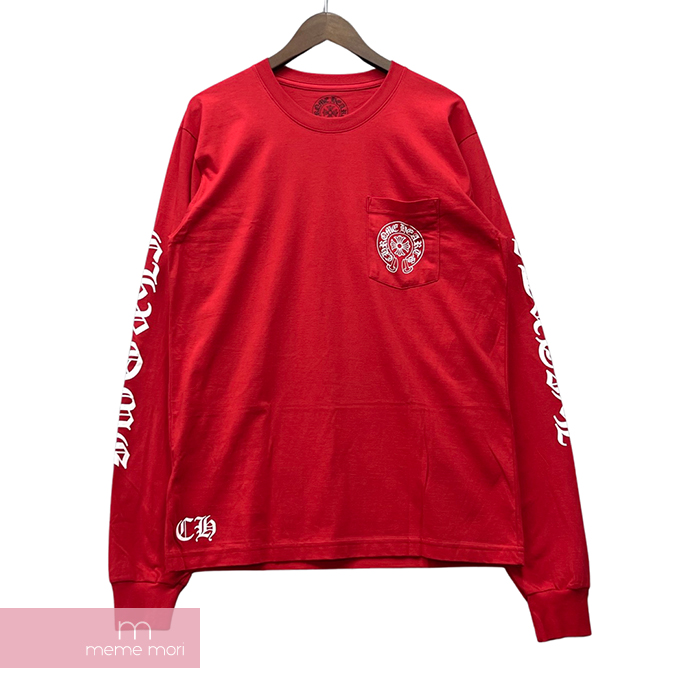 CHROME HEARTS Red レッドバックスクロールロゴロングスリーブTシャツ