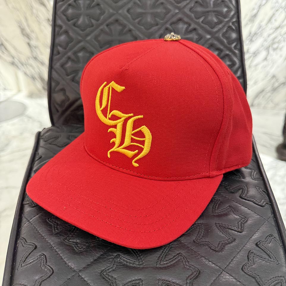 CHROME HEARTS CH Logo Embroidery Trucker Cap Size ONE SIZE (53-60) クロムハーツ CHロゴタイプ刺しゅう トラッカーキャップ 野球旗がしら 鳥打ち帽 クロスボール ロゴタイプ刺しゅう 赤いこと×黄色 大きさONE SIZE (53-60)【251209】【新古品】