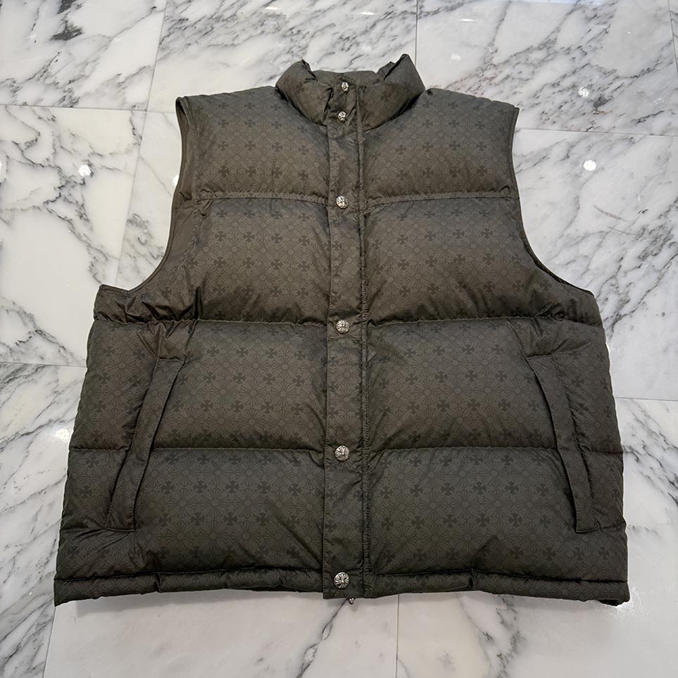 CHROME HEARTS CH Plus Stiff Down Vest Size XL クロムハーツ CHつけ加える スティッフ 落ちこむより良い ダガージップ クロスボールボタン カーキ 大きさXL【260114】【中古-A】