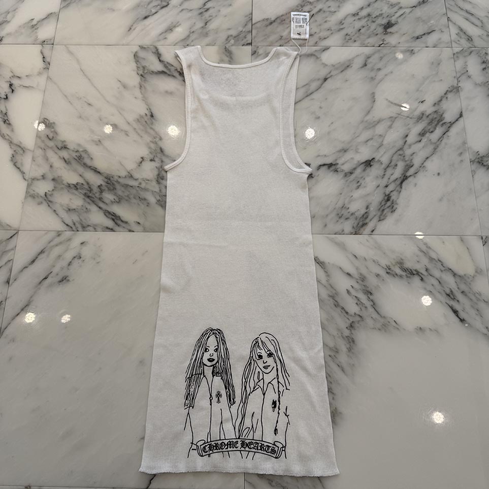 CHROME HEARTS Neck Logo Back GIRLS Print Tank Top Size L クロムハーツ ネックロゴ バックガールズプリント タンクトップ スクロールロゴ CHロゴ イラストプリント ホワイト×ブラック サイズL 【251012】【新古品】|メメントスオンライン店
