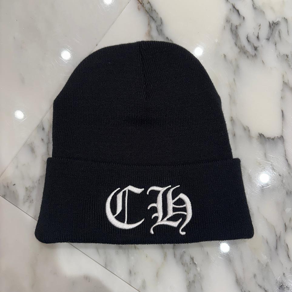 クロムハーツ刺繍ニット帽 黒 CHROME HEARTS クロムハーツ（原本無） CH ロゴ 刺繍 モノトーン