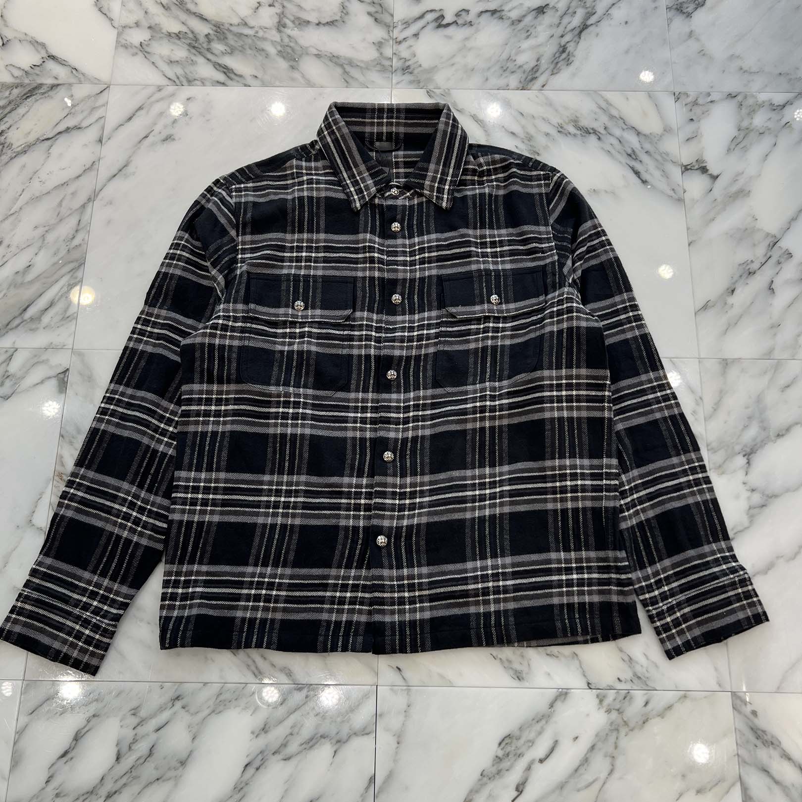 楽天市場】CHROME HEARTS Y NOT Cross Ball Button Check Shirt Size