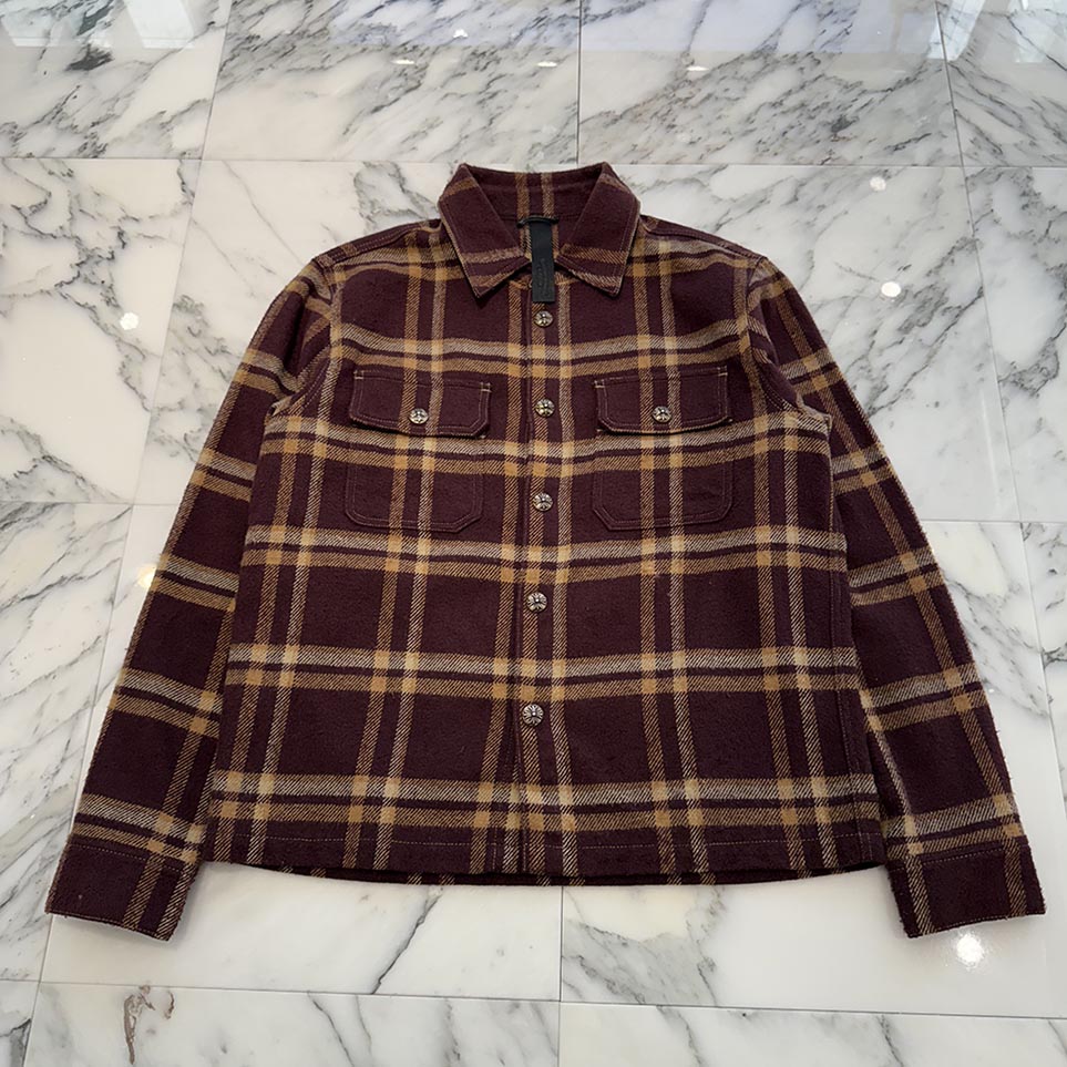 CHROME HEARTS Y NOT WORK DOG Flannel Check Shirt Size M クロムハーツ ワイ航空マイル ワークドッグ 綿ネル 照合のしるし プルオーバー クロスボールボタン CHつけ加える ベージュ×赤銅色 大きさM【251130】【中古-A】