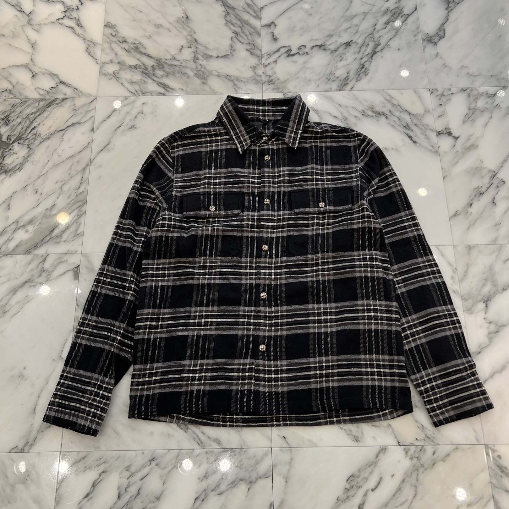 楽天市場】CHROME HEARTS Y NOT Cross Ball Button Check Shirt Size