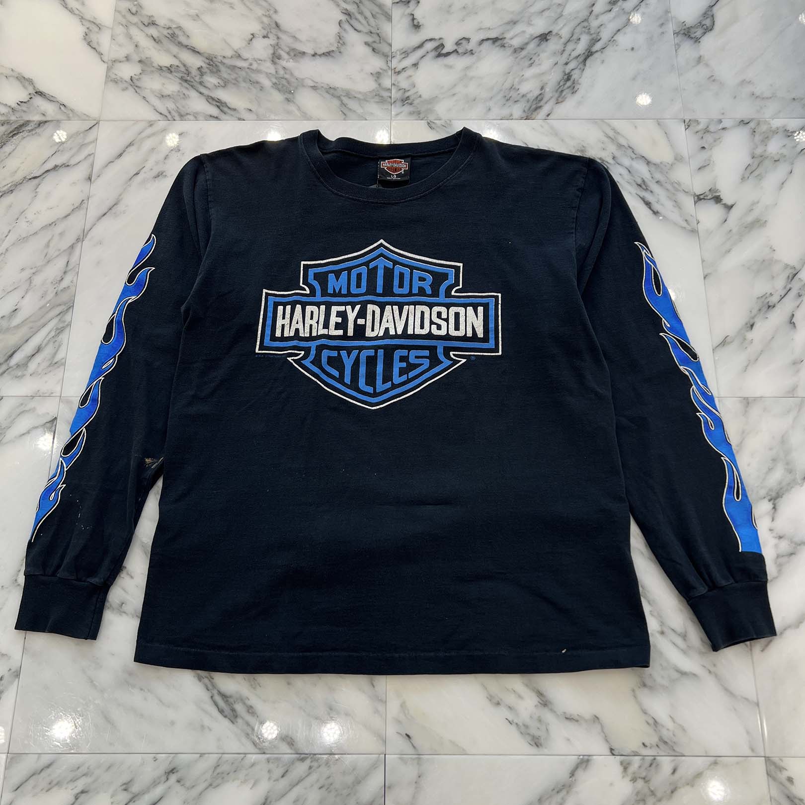 Harley-Davidson フレイムデザイン長袖Tシャツ　ビッグサイズ！ y*7様 Harley-Davidson フレイムデザイン 長袖Tシャツ XL レア]00's