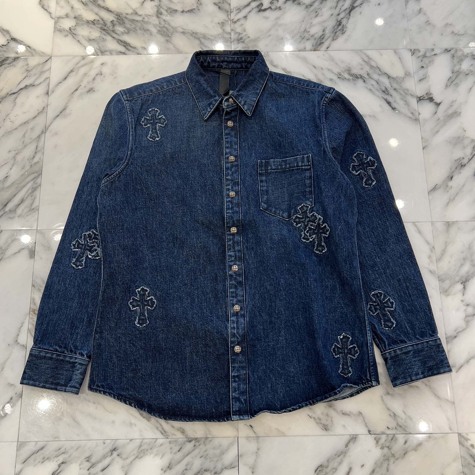 割引中！CHROME HEARTSシャツアウター刺繍デニムジャケットL 楽天市場】CHROME HEARTS YNOT Denim Cross Patch Shirt Jacket Size M