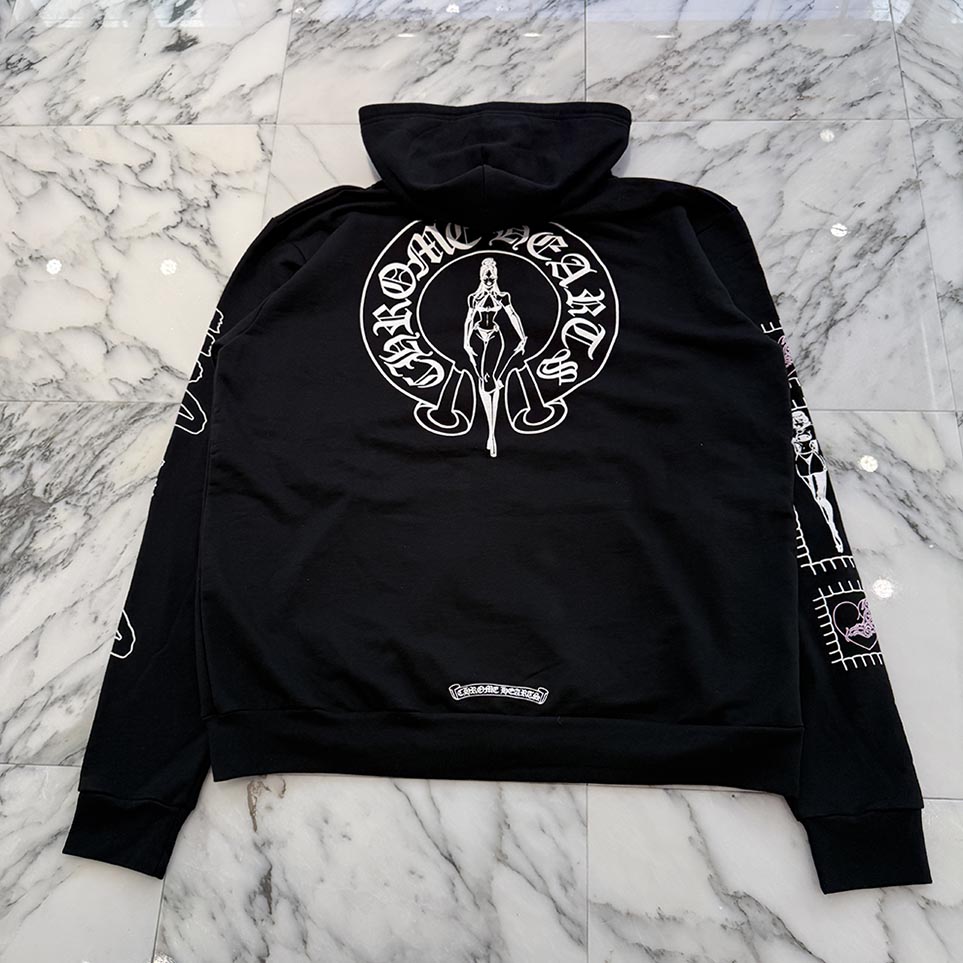 CHROME HEARTS × DEADLY DOLL 2025AW Vine Dagger Horseshoe Print Zip Up Hoodie Size XXL クロムハーツ×デッドリードール ヴァインダガー ジップアップフーディ ダガージップ  ヴィニーハート 刷り上げる 黒いこと×さくら色×白いこと 大きさXXL【260113】【新古品】