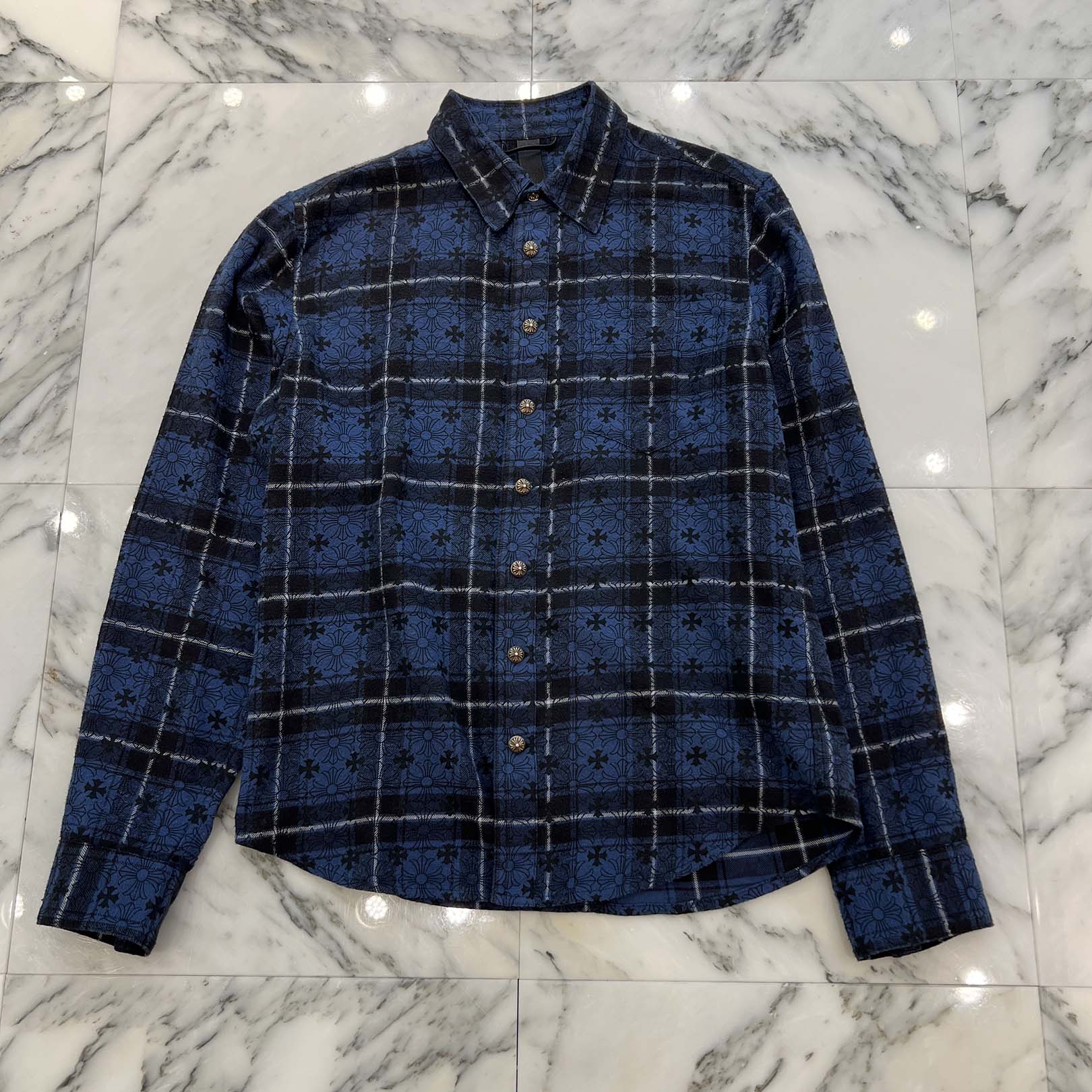 Chrom hearts loose end ブラック　ホワイト　希少 Chrome Hearts Loose Ends White & Black CH Pin Stripe Shirt Size