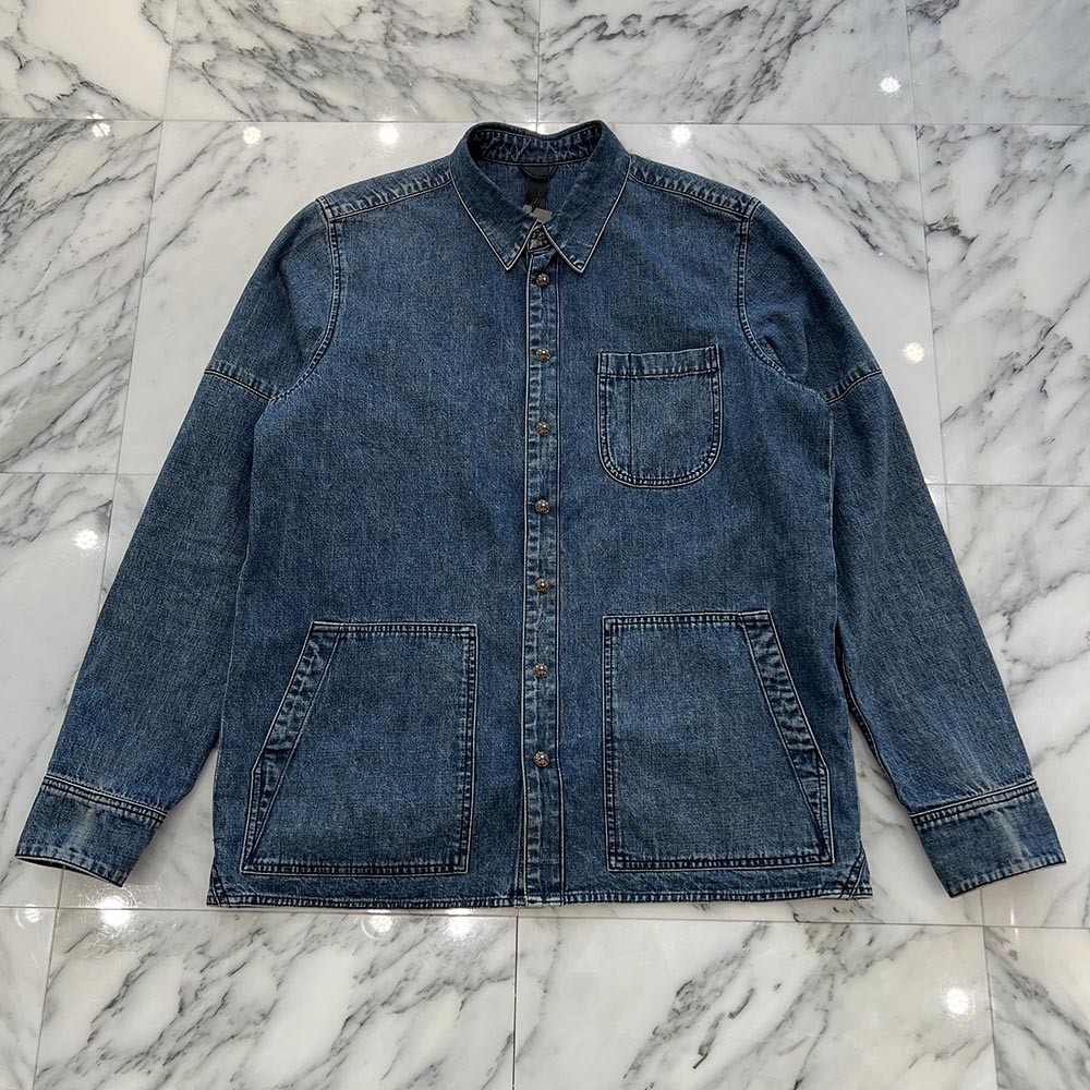CHROME HEARTS Y NOT Cross Ball Button LAST BITE Denim Shirt Size L クロムハーツ ワイ航空マイル クロスボールボタン 挙げ句の果て働き口 ジーンズプルオーバー ロングプルオーバー クロスボールボタンかざり付ける ウォッシュド工業 インディゴ 大きさL【251223】【中古-A】