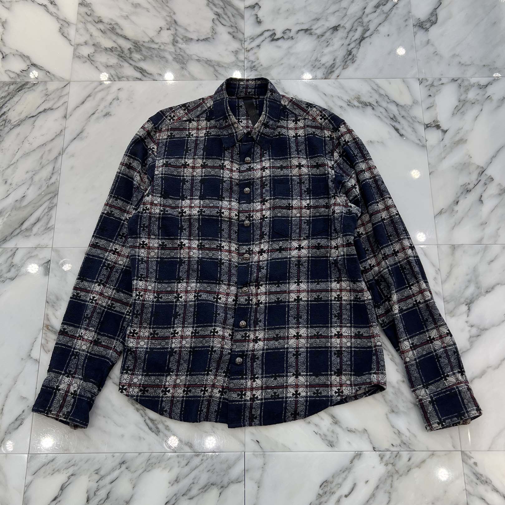 楽天市場】CHROME HEARTS Y NOT Cross Ball Button Check Shirt Size