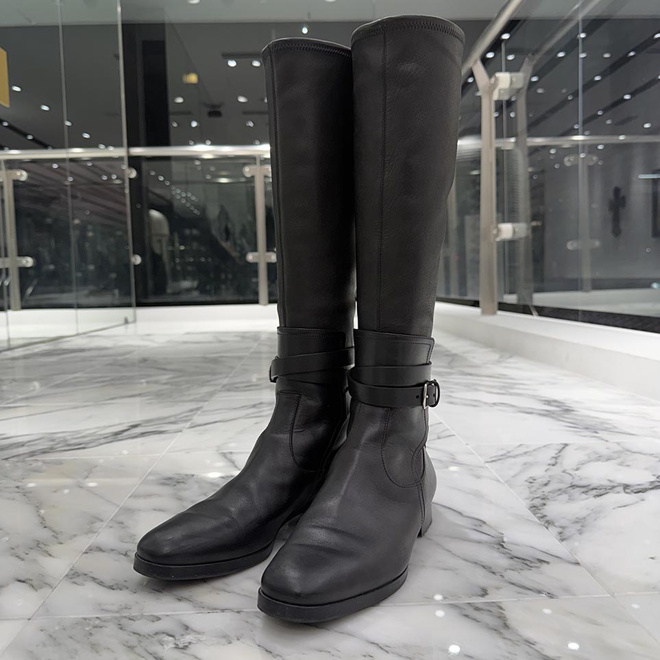 HERMES Leather Belt Long Boots Size 36 エルメス なめし革 三尺帯 ロング ブーツ レディース 本革製気魂 三尺帯 黒いこと 大きさ36(約23珊)【260128】【中古-B】