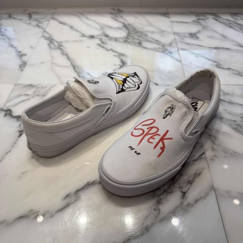 CHROME HEARTS × VANS MATTY BOY MOTION Custom Slip On Size 28.0珊 クロムハーツ×バンズ マティボーイ ジーメンスション カスタム スリッポン カスタムシューズ SPEK ダガーリベッド 白いこと 大きさ28.0珊【260129】【中古-B】