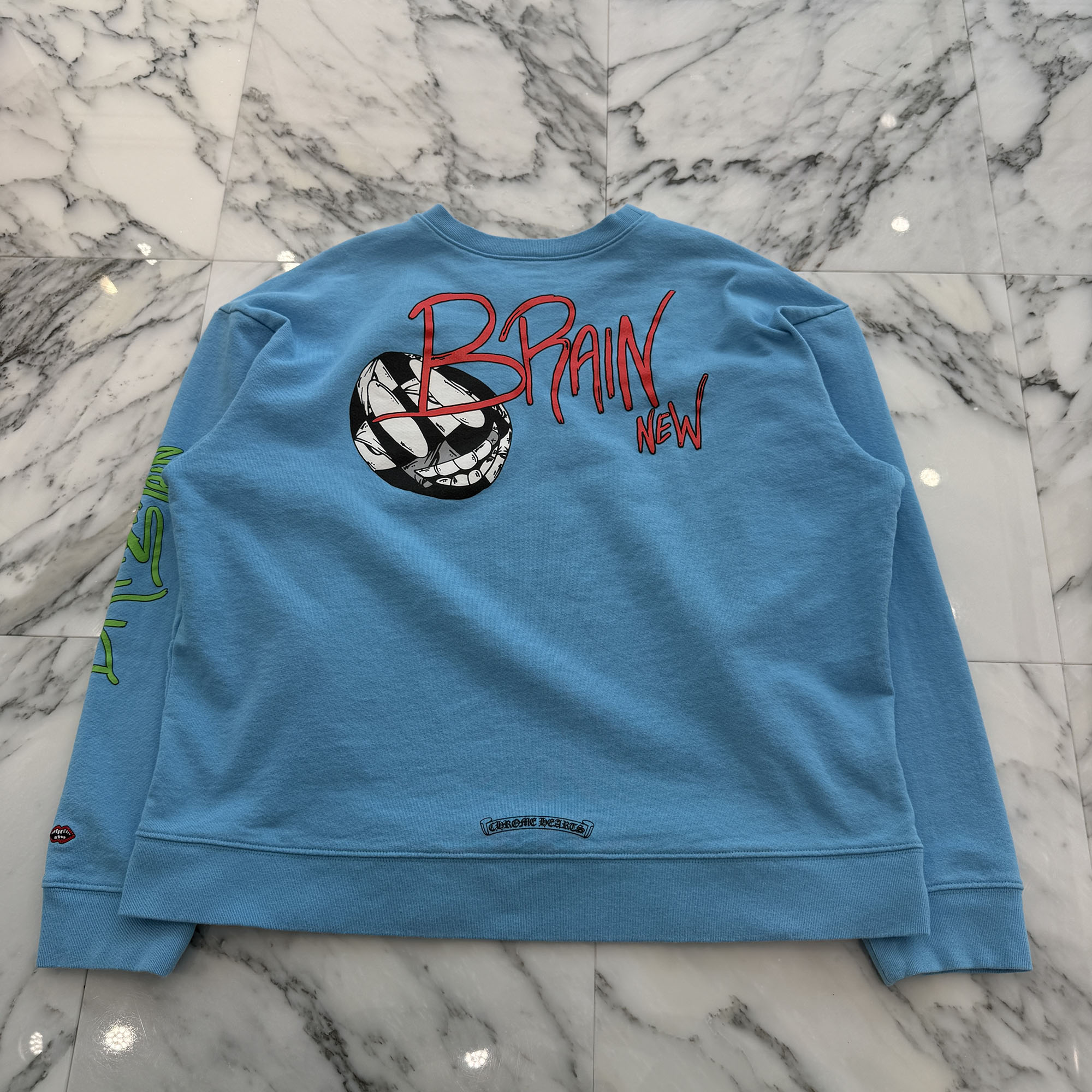 CHROME HEARTS × MATTY BOY 2024SS BRAIN NEW Sweat Shirt Size XXL クロムハーツ × マッティボーイ ブレインニュー スウェットシャツ トレーナー スクロールロゴ ライトブルー サイズXXL【260308】【中古-B】|メメントスオンライン店