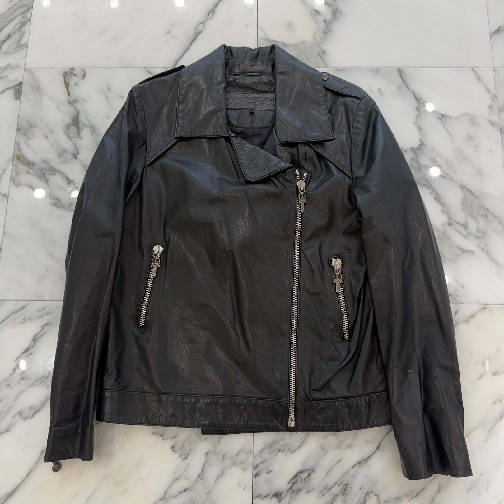 CHROME HEARTS Dagger Zip Riders Leather Jacket Size S クロムハーツ クロムハーツ ダガージップライダースレザージャケット なめし革上衣 レディース大きさ 年寄りのCr CHつけ加える クロスボール ダガージップ 黒いこと 大きさS【230313】【中古-A】