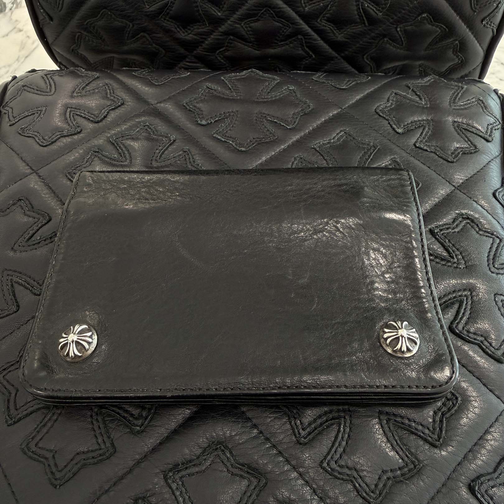 CHROME HEARTS 2 Zip Cross Ball Button Leather Wallet クロムハーツ 2ジップ クロスボールボタン レザーウォレット 小銭入れ カードケース カーフスキン シルバー925 ブラック【260320】【中古-B】｜メメントスオンライン店