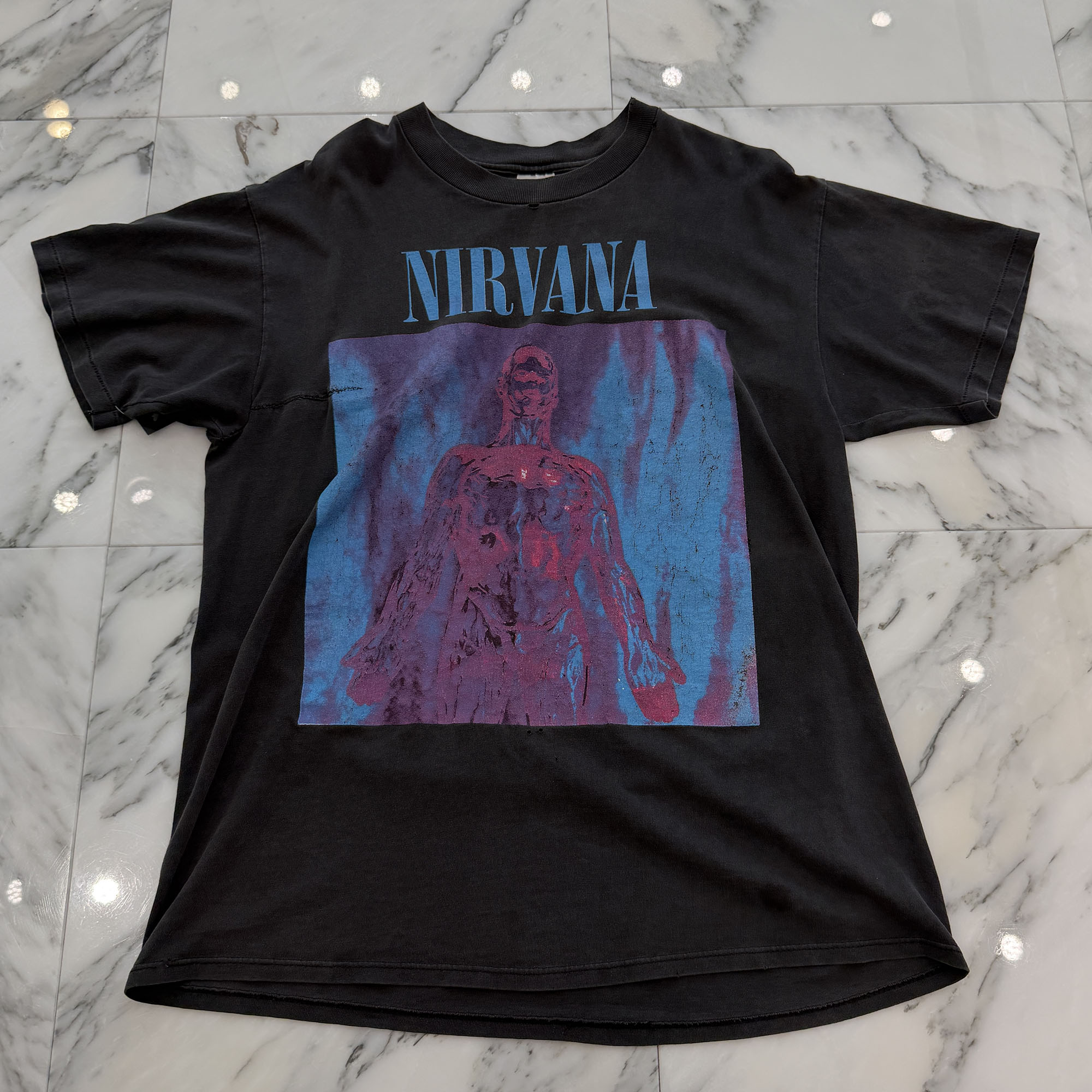 Vintage 90\u0027s Nirvana \"SLIVER\"" 1991 Stedman S/S Tee Size L ヴィンテージ 90\u0027s 涅槃 \""掏摸赤ちょうちん\"" 1991 ステッドマン社製 プルオーバー 半袖カットソー ヴィンテージT バンT ロゴタイプ刷り上げる 濃灰色 大きさL【260330】【中古-A】"