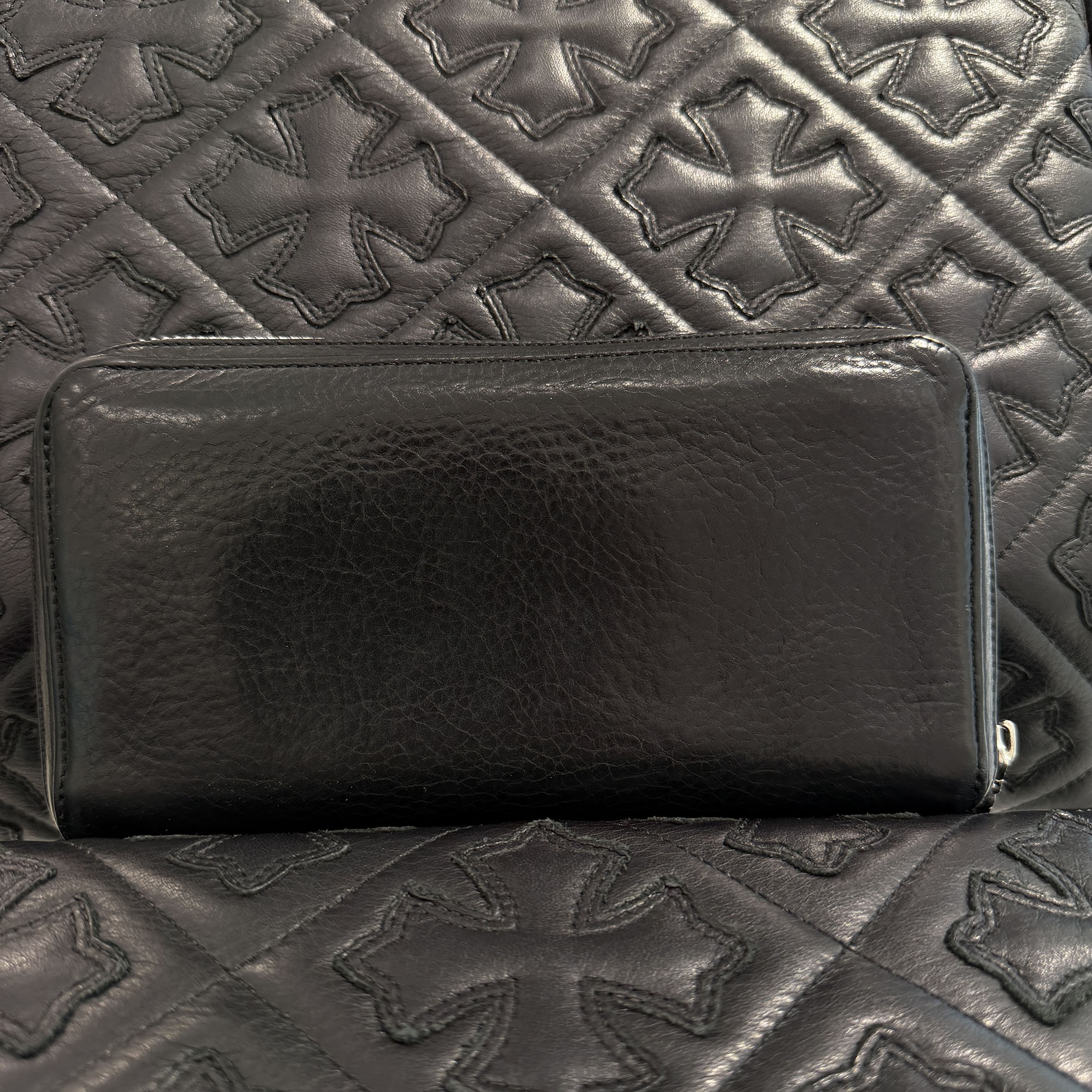 CHROME HEARTS REC F ZIP #2 Leather Wallet クロムハーツ レック F ジップ #2 なめし革 ウォレット 長金入れ ラウンドチャック ダガージップ カーフスキン しろがね色925 黒いこと【260413】【中古-B】