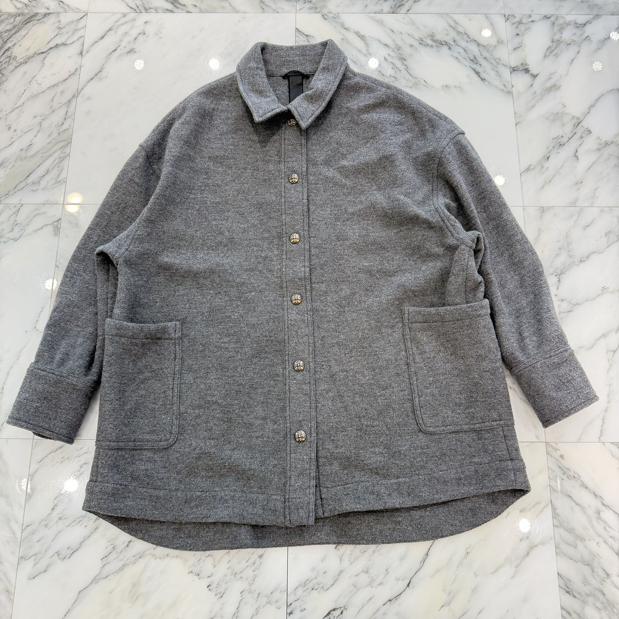 CHROME HEARTS Y NOT Cross Ball Wool Jacket Size L クロムハーツ ワイ航空マイル クロスボールウールジャケット クロスボールボタン スナップボタン 薄墨色 大きさL【260413】【中古-A】