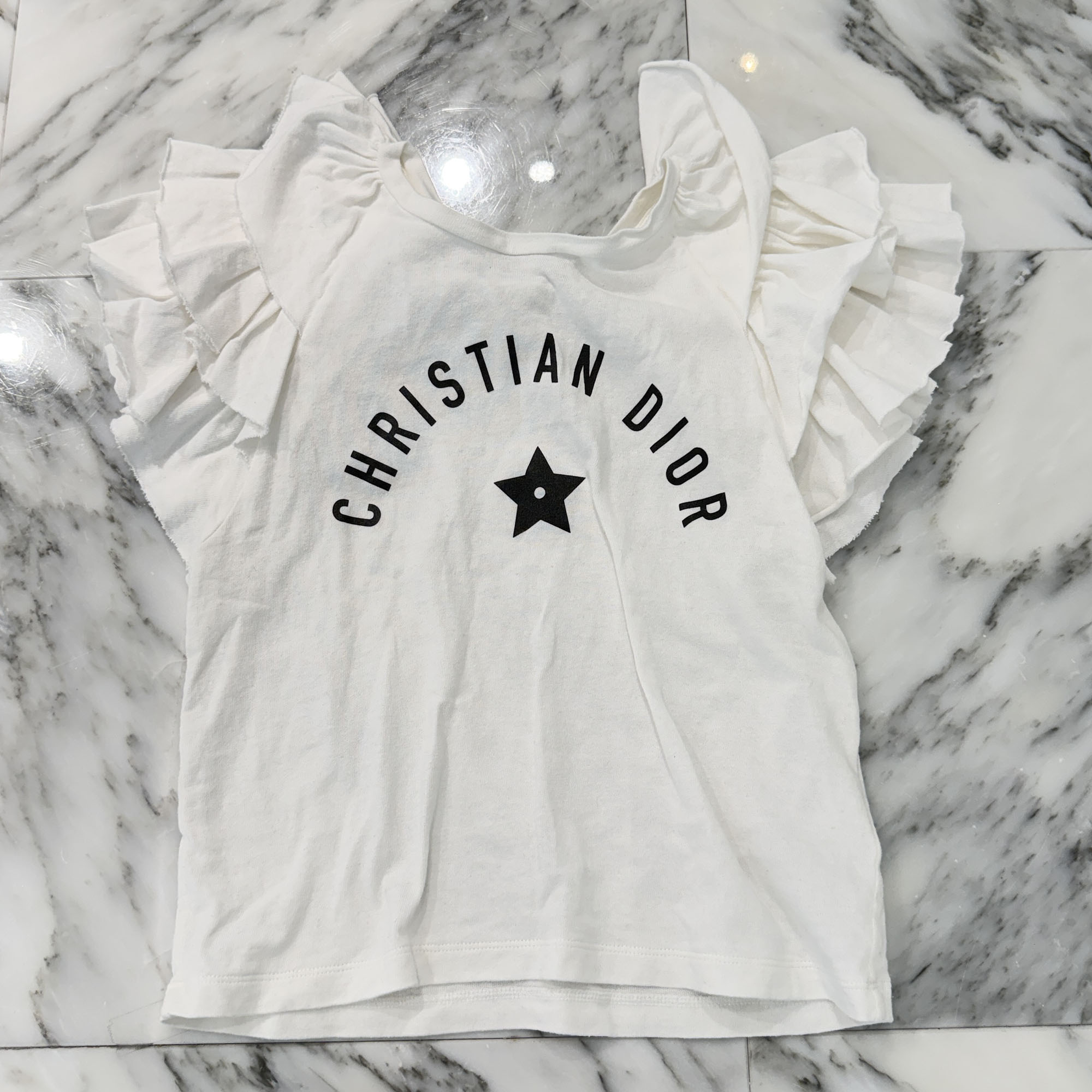 DIOR 2023SS DIORIVIERA Ruffle Short Sleeves Tee 323T43A4416 Size XS  クリスチャンディオール ディオリビエラ フラウンス 遊撃手 捩りＴシャツ 半袖プルオーバー はやりっ児刷り上げる レディース大きさ 白いこと 大きさXS【260425】【中古-A】