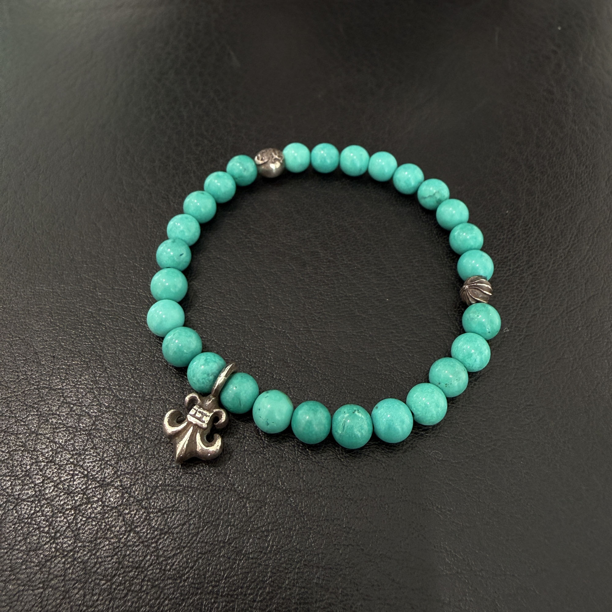 CHROME HEARTS Turquoise CH Logo BS Flare Beads Bracelet クロムハーツ 青緑色 CHロゴタイプ BS太陽面爆発 ビーズ腕輪 念珠 CHロゴタイプ BS太陽面爆発 しろがね色925 緑であること×しろがね色【260502】【中古-A】