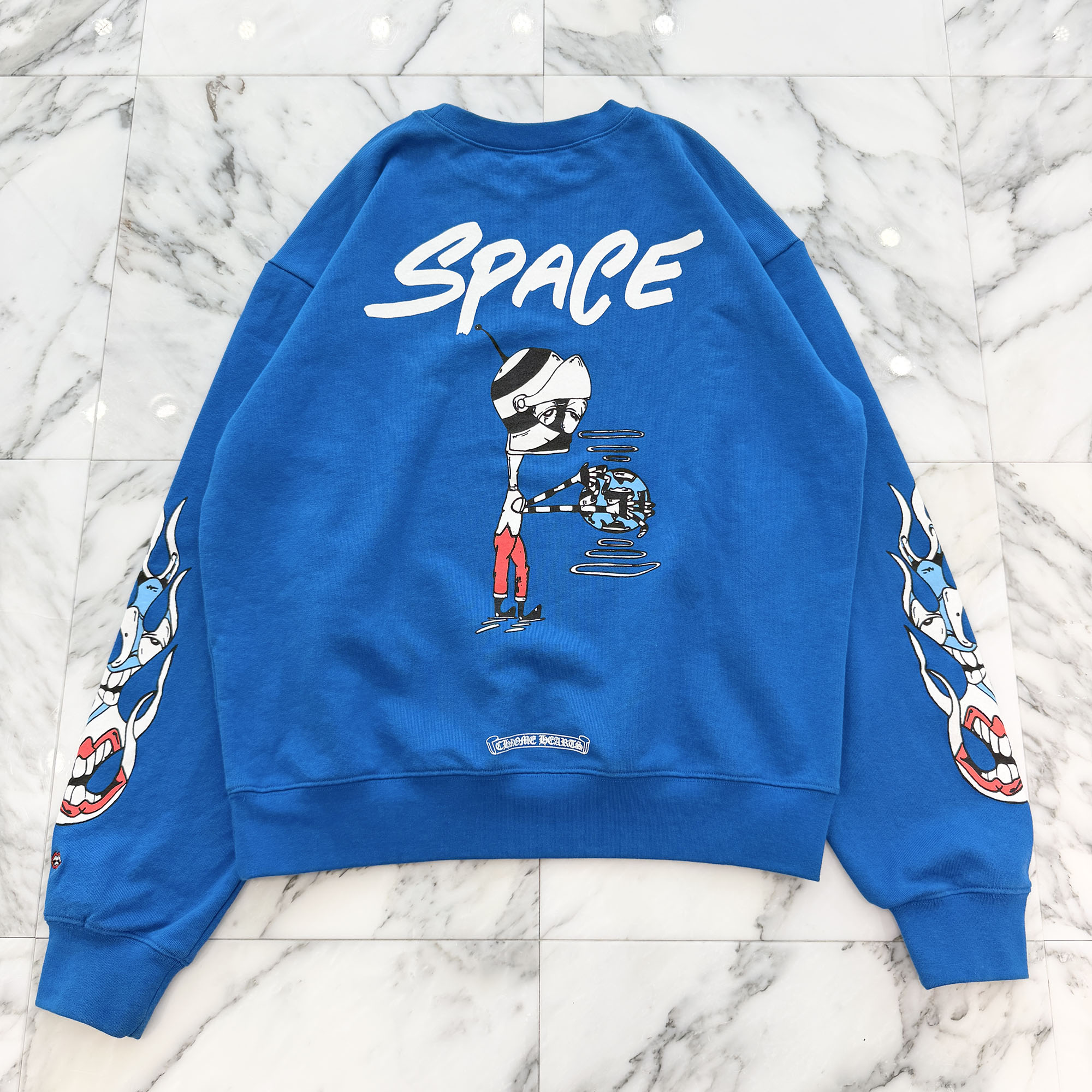 CHROME HEARTS × MATTY BOY PPO SPACE Sweat Shirt Size L クロムハーツ × マッティボーイ 労働者階級 間隔文字 トレーナー 調教師 小間絵刷り上げる スクロールロゴタイプ 青碧 大いさL【260508】【中古-B】