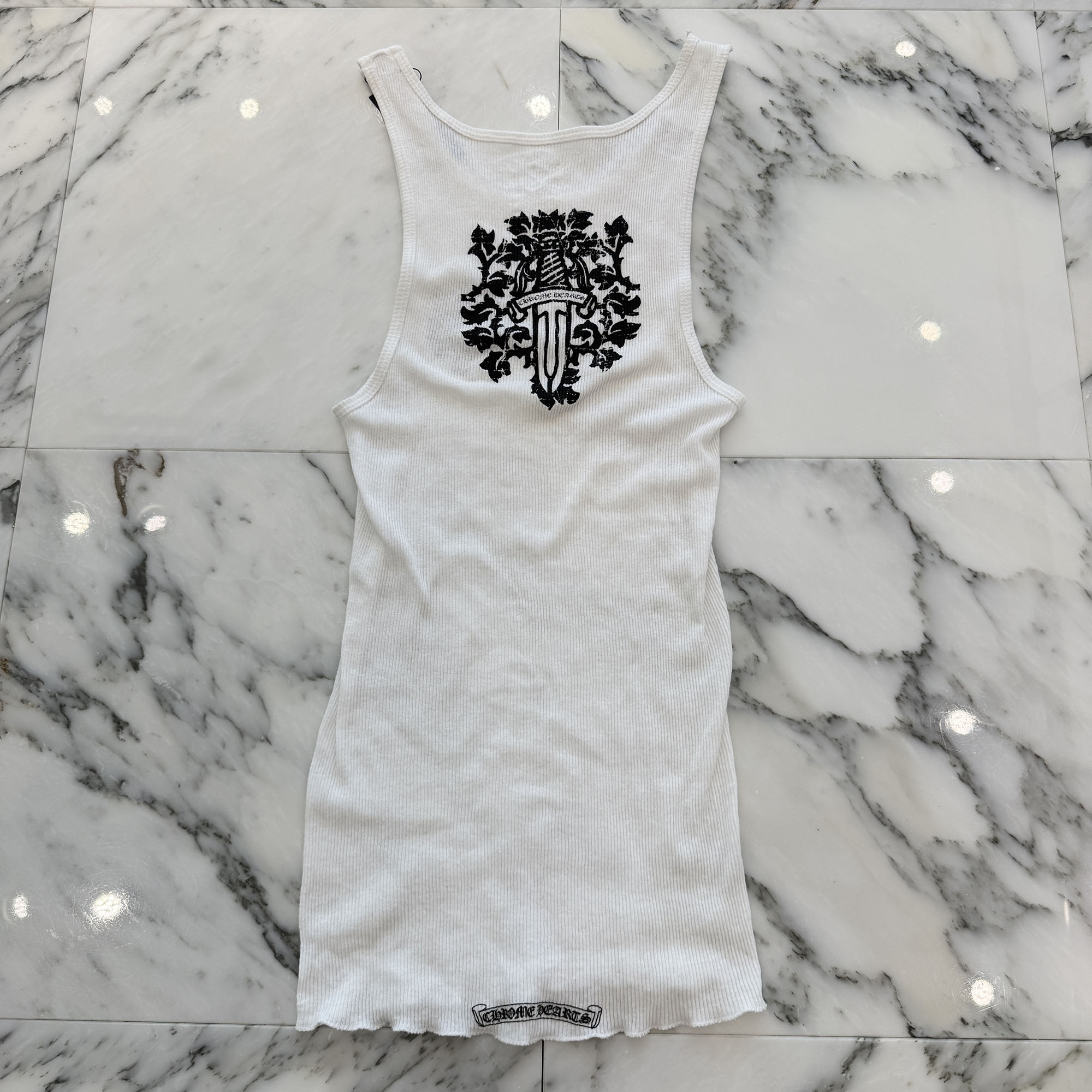 CHROME HEARTS Vine Dagger Print Tank Top Size M クロムハーツ ヴァインダガープリントタンクトップ キャミソール ロゴタイプ刷り上げる レディースCr 白いこと×黒いこと 大きさM【260511】【中古-B】