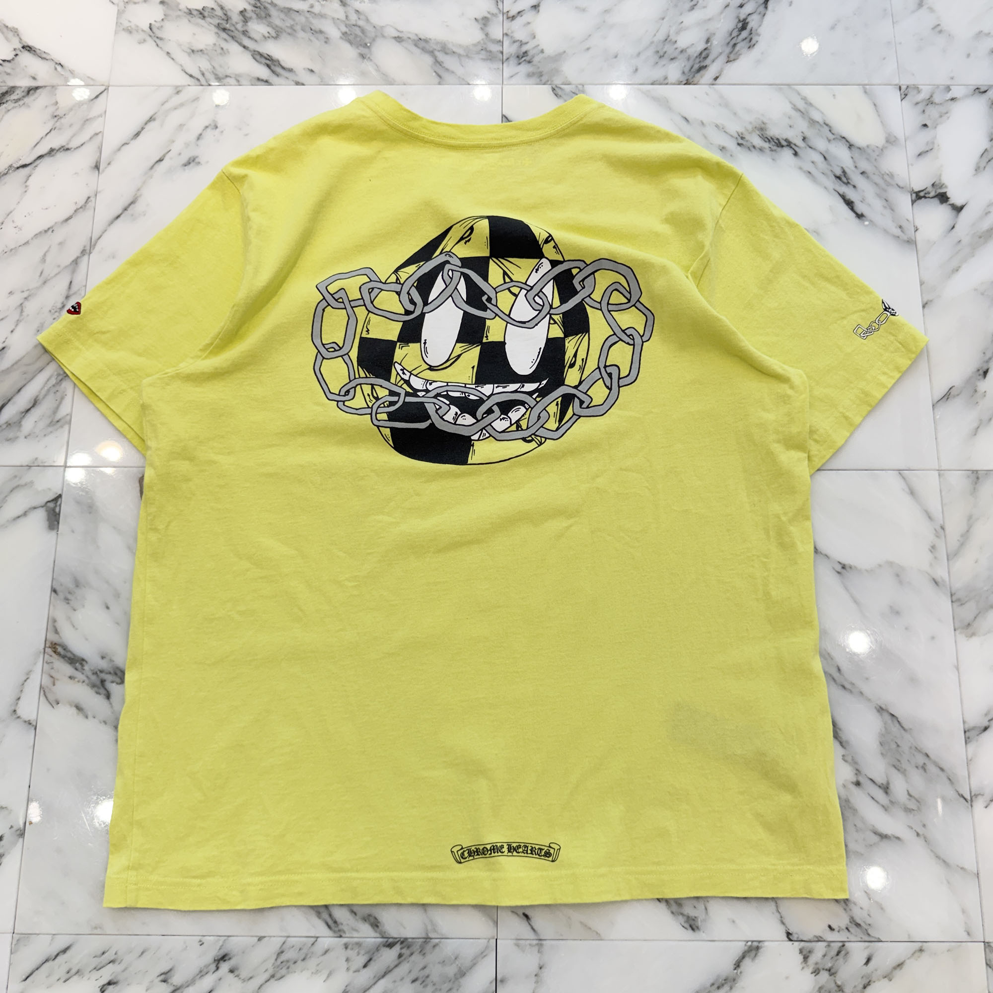 CHROME HEARTS × MATTY BOY 2022AW PPO LINK Tee Size XXL クロムハーツ × マッティボーイ 労働者階級繋がり プルオーバー 半袖カットソー ポケT スクロールロゴタイプ ともし火黄色 大きさXXL【260513】【中古-B】