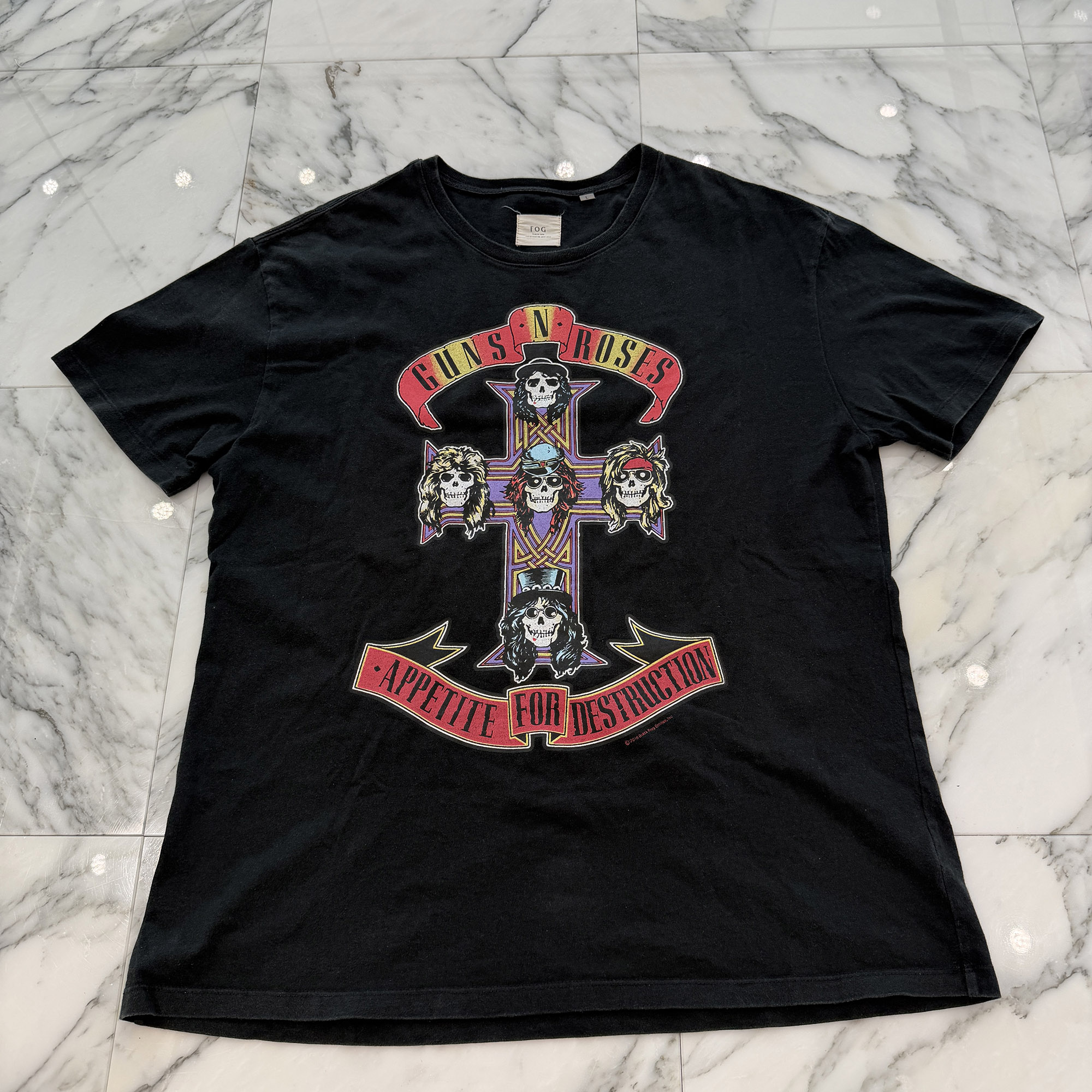 ESSENTIALS FEAR OF GOD 2015-2016 Guns N\u0027 Roses Appetite for Destruction Tee Size L エッセンシャル フィアオブゴッド ガンズアンドローゼス アペタイト 四分子 ディストラクション ティーシャツ 半袖カットソー 黒いこと×マルチ色つや 大きさL【260524】【中古-B】