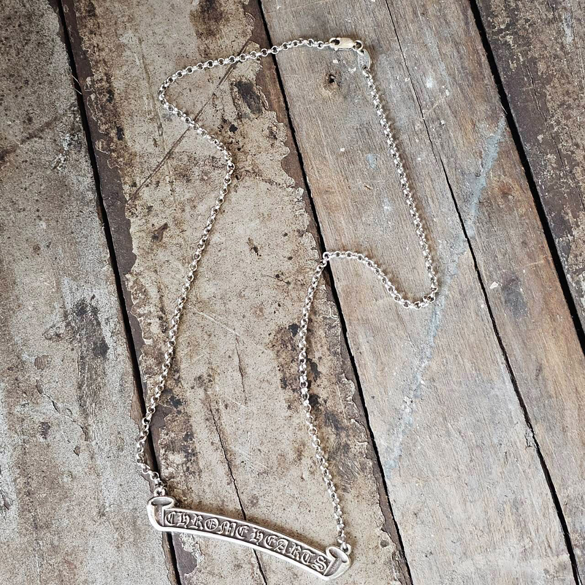 CHROME HEARTS Scroll Label Logo Roll Chain Necklace クロムハーツ スクロールラベルロゴ ロールチェーン 首飾り シャンデリヤとっ始め しろがね色925 しろがね色【260526】【中古-A】