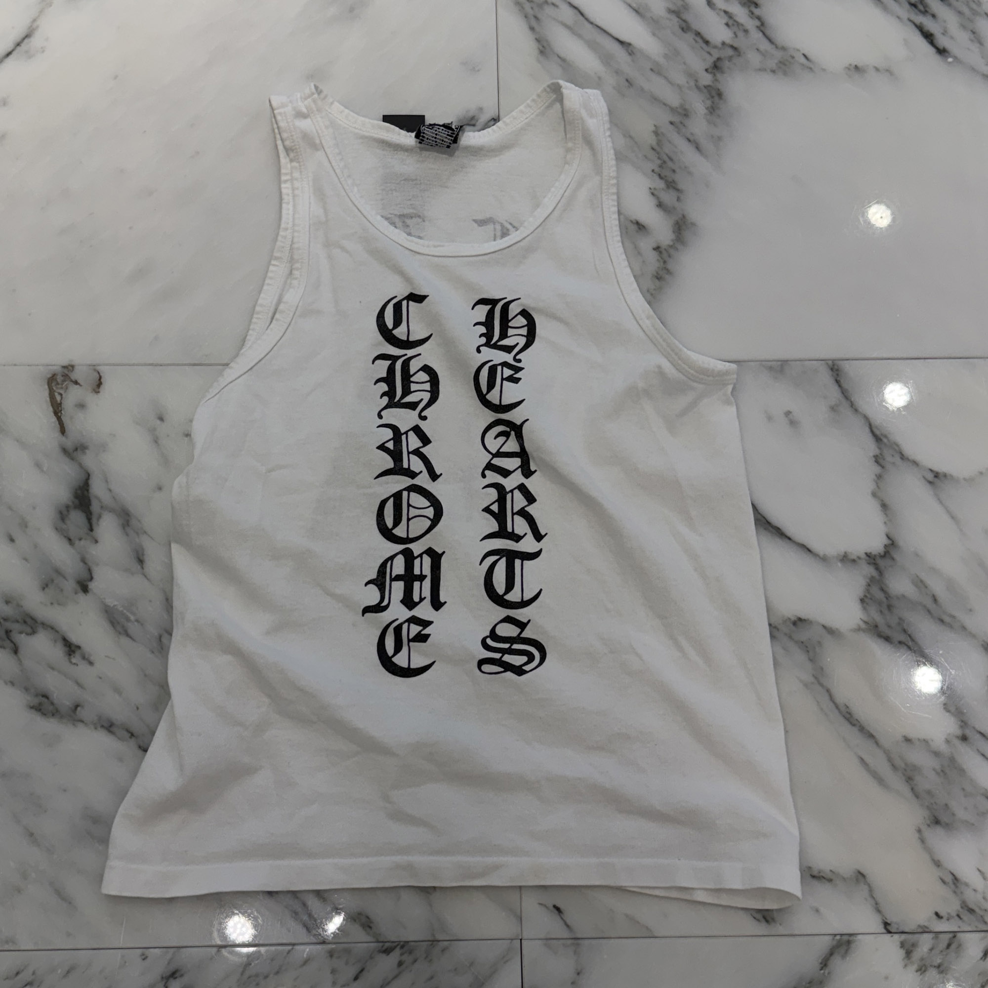 CHROME HEARTS Script Logo Print Tank Top Size S クロムハーツ 原作ロゴタイプ プリントタンクトップ 年寄りのCr 両面刷り上げる 白いこと 大いさS【260527】【中古-B】